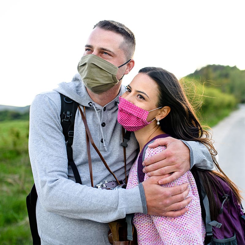A couple embracing outdoors